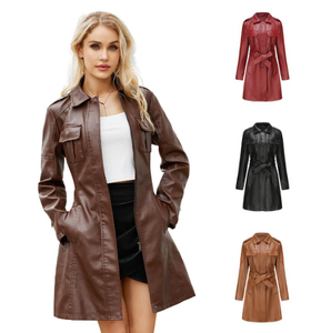 Solid Trader Top Quality Light Weight Soft Touch Material Elegant Silhouette Everyday Winter <b>Warm</b> Coat Womens Long Leather Jacke - Product Image 5