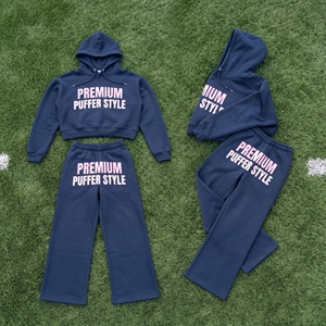 Conjunto de chándal de forro polar suave y holgado de 450 g/m², con sudadera corta con capucha y pantalones de chándal acampanados, de forro polar de alto gramaje - Product Image 1