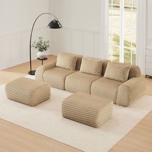 Divano componibile moderno a U in tessuto flanella, divano a 3 posti oversize per soggiorno, mobili mobili senza telaio - Product Image 3