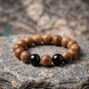 Bracelet en bois d'agar de conception nouvelle, classique, unisexe, AL-SB-0007-12, avec 2 perles de corail au dos, 15 perles de bois d'agar naturel, pour usage quotidien - Product Image 2