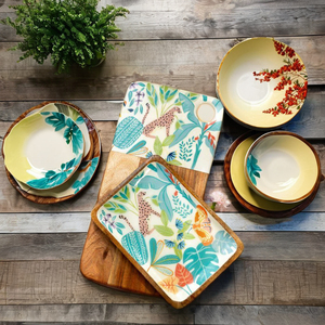 Ensemble de vaisselle en bois biodégradable léger, écologique, émail, motif végétal, style classique, cuillère/ fourchette/ couteau/ baguettes - Product Image 1