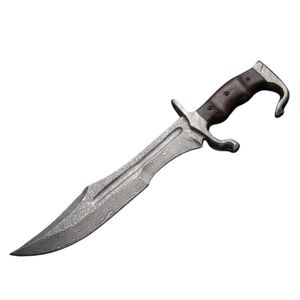 Cuchillo de combate de hoja fija de acero de Damasco con mango de madera, diseño de punta clip, hoja recta DIY, grosor de 7/8, longitud de hoja de 12 pulgadas, OEM - Product Image 1