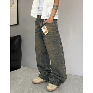 Men Relaxed Fit Wide Leg Denim Jeans Washed Black Baggy Casual Streetwear <b>Pants</b> Wholesale - Product Image 6