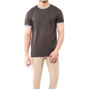 T-shirt en coton marron uni pour homme, col rond, manches courtes, décontracté, respirant, doux, coupe classique, basique, pour tous les jours - Product Image 1