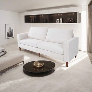 Divano Angolare in Pelle e Velluto a Coste Bianco Stile Moderno, Multifunzionale per Soggiorno o Ufficio - Product Image 4