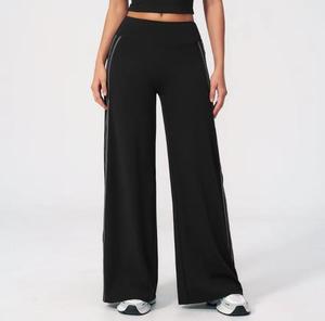 High Waist Full Length Wide Leg <b>Knitted</b> <b>Leggings</b> Solid Color Four-Way Stretch Breathable Letter Decoration Women's - Product Image 5