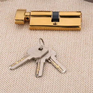 80mm solid brass cylindrical <b>handle</b> with 1 side key 1 side knob and 3 or 5 keys for luxury villa and hospital projects - Product Image 1