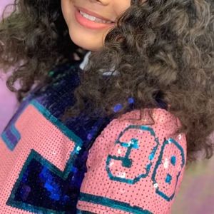 Kids <b>Sequin</b> Football Jersey T Shirt Short Sleeve Sparkle Number Graphic Crew Neck Youth Fashion <b>Top</b> for Girls Custom <b>Party</b> - Product Image 3
