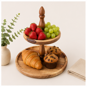 Modern Eco-Friendly Handcrafted 2-Tier Acacia Wood Cake <b>Stand</b> with Pillar Handle Elegant <b>Cupcake</b> Dessert Display <b>Stand</b> Low Price - Product Image 6