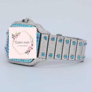 นาฬิกาหรูสไตล์ฮิปฮอป ขนาด 41 มม. ระบบอนาล็อก กลไกจักรกล ประดับโมอิสซาไนต์หลากสี หน้าปัดสี่เหลี่ยม ปรับแต่งโลโก้ได้ ดีไซน์ทันสมัย สายแบบ Iced ขนาด 20 มม. - Product Image 4