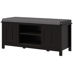 Panca Portascarpe Moderna in Bambù per Ingresso con Cuscino, 2 Ante Scorrevoli, Contiene 10 Paia di Scarpe, Mobile Portascarpe Nero - Product Image 1