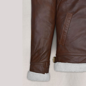 Men's Brown Genuine <b>Leather</b> Shearling <b>Coat</b> Jacket Turn Down Collar Zipper Winter <b>Coat</b> - Product Image 4