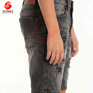 Men's Distressed Snow Wash Denim Shorts Mid Waist Ripped Cotton Streetwear Summer Casual Shorts - Product Image 5