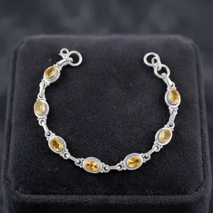 Classic 925 Silver Oval Citrine <b>Chain</b> Bracelet Women's Everyday Wear Bezel Set Gemstone Jewelry - Product Image 3