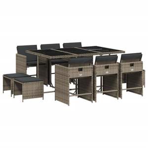 Juego de 10 muebles de comedor para patio en gris y cojines en gris oscuro - Product Image 2