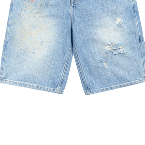 Mens <b>Paint</b> Design Blue Jean Shorts for Men Custom Stains Details Carpenter Style Jorts Streetwear Clothing Trend Y2k Street - Product Image 4