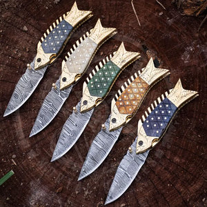 Couteau à poisson pliant en acier Damas de haute qualité avec manche confortable en os de chameau, meilleur design pour une prise ferme, personnalisable OEM - Product Image 1