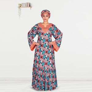 Robe longue islamique de style moyen-oriental pour femmes, kaftan en rayonne modeste avec embellissement en diamants, motif imprimé, manches longues - Product Image 2