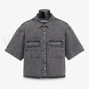 Camisa de Mezclilla de Manga Corta para Hombre, Estilo Vintage, Lavada, Talla Grande, Fabricante de Ropa con Etiqueta Privada OEM ODM - Product Image 1