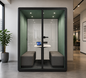 Cabine de bureau insonorisée moderne avec portes en verre et éclairage LED pour espaces de travail à deux personnes - Product Image 6