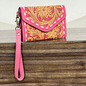 Famous Luxury Brand Floral Western Style Genuine Cowhide Leather Cowgirl Wallet New Pattern <b>Wristlet</b> Clutch for Travel Organizer - Product Image 4
