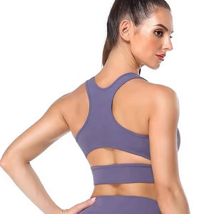Soutien-gorge de sport pour femme à maintien élevé, violet, dos nageur, avec bretelles larges et coussinets rembourrés - Product Image 3