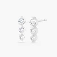 Pendientes de barra con 3 diamantes de 0.20ct, corte brillante, chapados en oro de 14K, cierre a presión, diamantes cultivados en laboratorio, corte delicado, joyería minimalista.