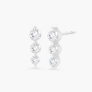 Pendientes de Barra con 3 Diamantes de Oro Sólido de 10K, 14K y 18K, Diamantes Cultivados en Laboratorio, Corte Redondo, Joyería Minimalista, Fabricante, Venta al Por Mayor, Personalizado - Product Image 4