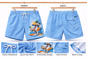 Shorts de plage pour hommes personnalisés à séchage rapide avec imprimé requin de dessin animé – Short de bain à taille élastique – Fabricant OEM en gros - Product Image 4