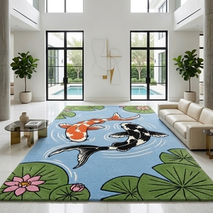 Koi Fish Area Rug Lotus Pond Floral Carp Floor <b>Mat</b> Soft Home Decor Entryway Bedroom - Product Image 4