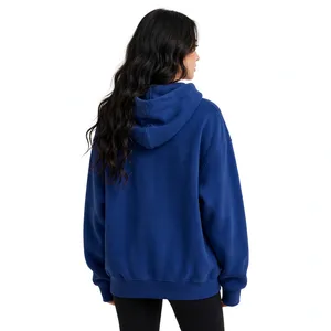 Custom <b>Women</b> Navy <b>Blue</b> Oversized Fleece Pullover <b>Hoodie</b> Sweatshirt Kangaroo Pocket OEM Private Label Manufacturer - Product Image 3