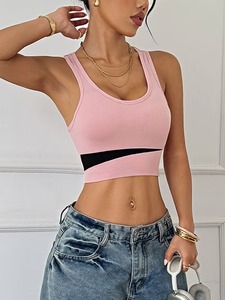 <b>Longline</b> High-Elasticity Fitness Crop Top | Black Scoop Neck Racerback Bralette | Seamless Knit Padded Activewear Sportswear - Product Image 5