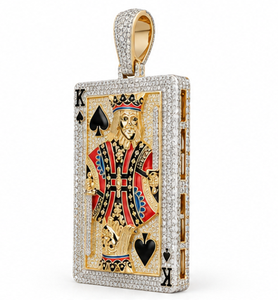 Pendentif Orelia Luxe Orelia 526 en forme de carte à jouer avec diamant zircon et diamant CVD de laboratoire, breloque en argent plaqué or, bijoux hip-hop, cadeau - Product Image 2