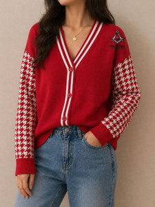 HMR Women's Customized Logo Delta Sigma Long Sleeve Loose Fit Top New Style Knit Neck <b>Cardigan</b> for <b>Spring</b> Early Summer Autumn - Product Image 4