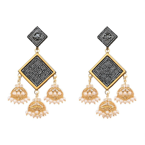 Vintage Religious Pearl Drop Earrings-Gold Plated Zinc Alloy Geometric Square Jadau - Product Image 2