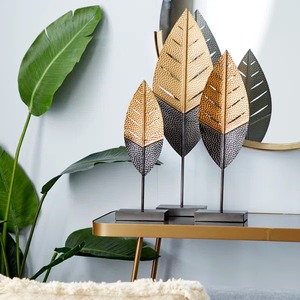 Metal Leaf Sculpture <b>Set</b> of <b>3</b> Modern Artistic Tabletop Decor for Living Room for Home Decor - Product Image 4