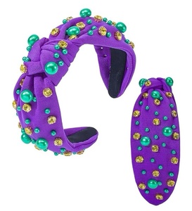 Nouvel ensemble de serre-têtes Mardi Gras multi-designs, violet et or, ornés de perles, de sequins et de strass, accessoires de cheveux noués pour le carnaval, pour femmes - Product Image 2