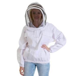 Veste de protection pour apiculteur avec voile en maille amovible, respirante, en polyester et coton, coutures surjetées, blanche, coupe ample, vêtement de sécurité - Product Image 1