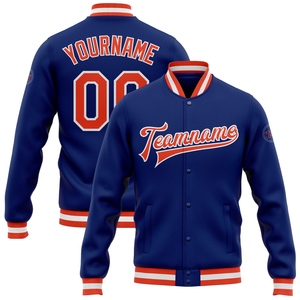 ขายส่งโดยตรงจาก OMMIZ INDUSTRY เสื้อแจ็คเก็ต Letterman แบบมีกระดุมเต็มตัว สีส้ม-ขาว รุ่น Royal แบบสั่งทำพิเศษ - Product Image 1