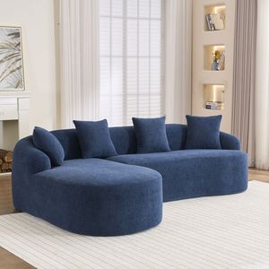 Divano Sezionale Modulare a L in Ciniglia Blu con Chaise Longue Curva, Spugna a Compressione ad Alta Densità 30D, Nessun Montaggio Richiesto, per Soggiorno - Product Image 5