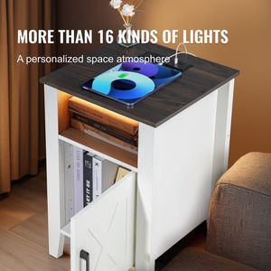 Set di 2 bianco stile fattoria tavoli finali luce LED comodini con prese USB per mobili soggiorno - Product Image 2
