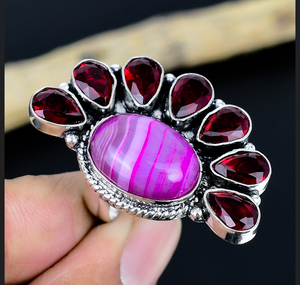 Handmade Pink agat Gemstone <b>Adjustable</b> <b>Ring</b>: - Product Image 3