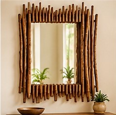 Large Vintage Irregular Glass Wall Mirror with <b>Rustic</b> Branch Frame Decorative <b>Vanity</b> Mirror for <b>Bathroom</b> Entryway Bedroom - Product Image 1