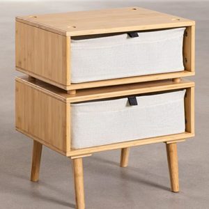 Mesa de Noche de Madera Maciza con 2 Cajones de Tela, Mueble de Dormitorio Moderno con Almacenamiento, Mueble para el Hogar Ensamblado - Product Image 3