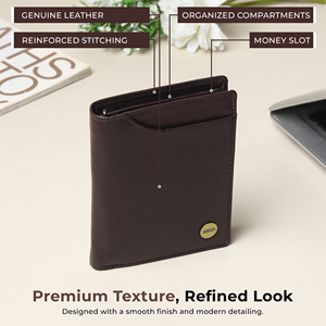WRIZA Men's Classic Genuine Leather <b>Wallet</b> | Brown <b>RFID</b> <b>Blocking</b> Short Hidden Zip Coin Pocket Polyester | Slim Card Holder Purse - Product Image 2