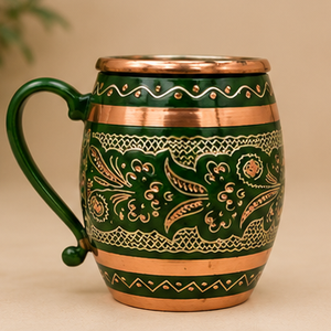 Taza Moscow Mule de Cobre Grabada a Mano en Verde Esmeralda Premium, Jarra de Cerveza con Patrón Floral Tallado de Lujo, Barril de Metal Sólido Resistente - Product Image 1