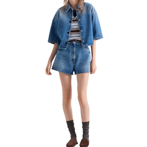 Trending Custom Women's <b>Cropped</b> <b>Denim</b> Shirt Oversized Casual Premium Streetwear OEM Fashion Button Up <b>Denim</b> Top Private Label - Product Image 6