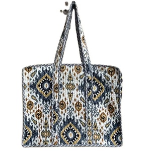 <b>Boho</b> Style Hand Printed Zipper Closure Lightweight Cotton Tote <b>Bag</b> | Washable for Office Weekend & Daily Use - Product Image 1