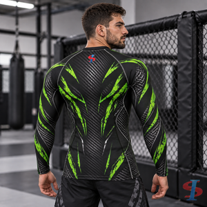 Custom Carbon Venom Grid <b>BJJ</b> MMA <b>Rash</b> <b>Guard</b> Men Long Sleeve Compression Shirt Sublimated Grappling Fightwear OEM Manufacturer - Product Image 2
