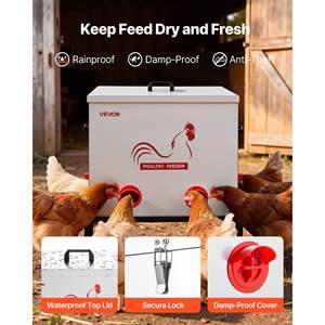 Mangeoire automatique pour poulets avec une capacité de 85 lb, 6 ports divisés anti-gaspillage, construction métallique pour poulets, cailles, faisans, volailles, poulailler - Product Image 3